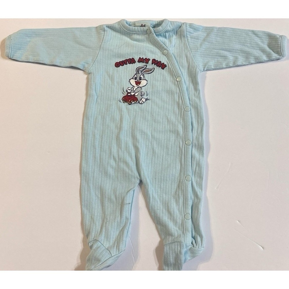 Baby Looney Tunes WB (vintage 90s) Blue Sleeper (0-3 mon) Baby Bugs Bunny